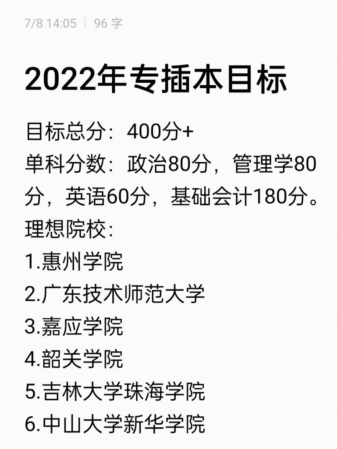 2022年专插本目标